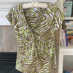Chaus Green and Brown Zebra Print Blouse
